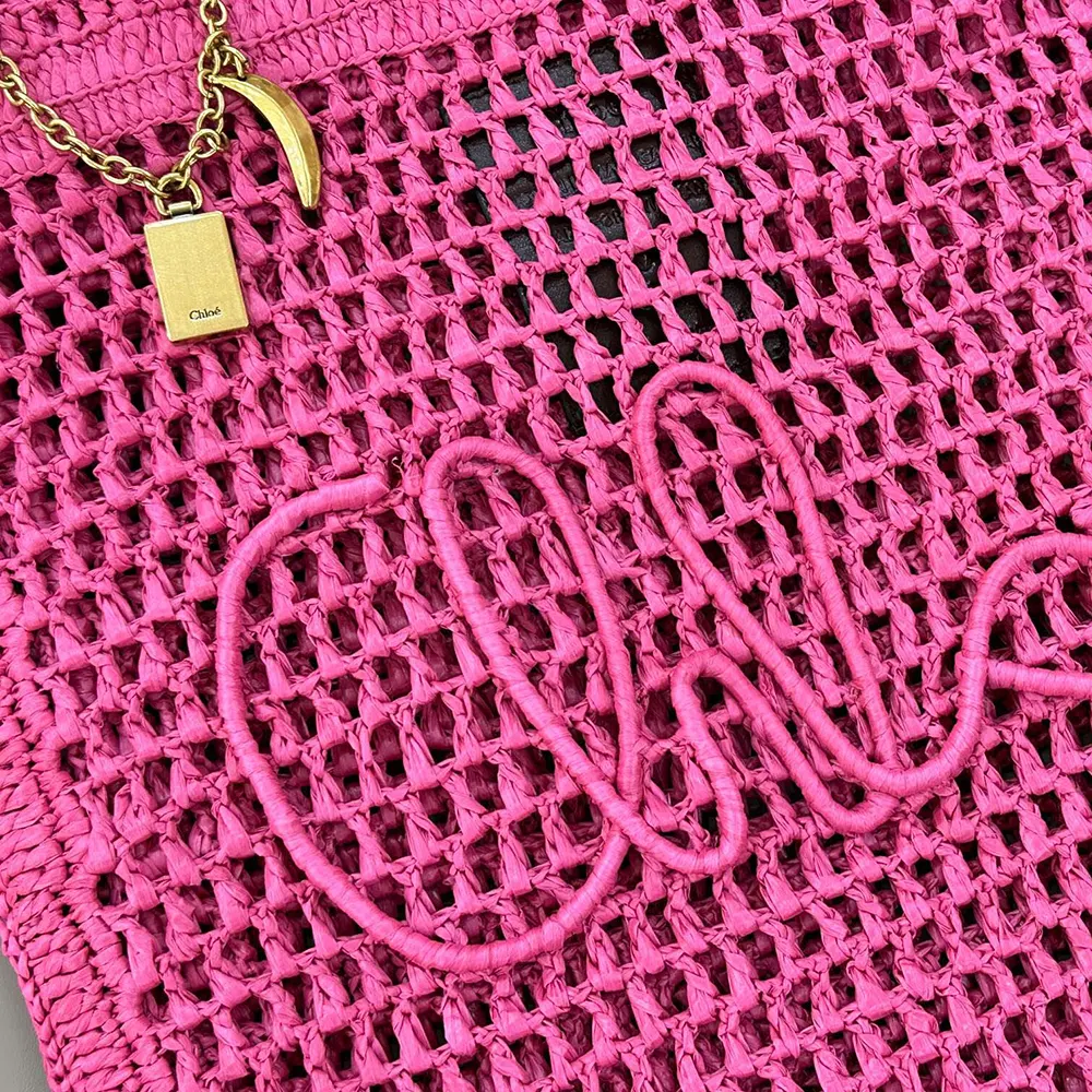 Chloe Women Summer Banana Tote Bag In Raffia-Rose - image 7