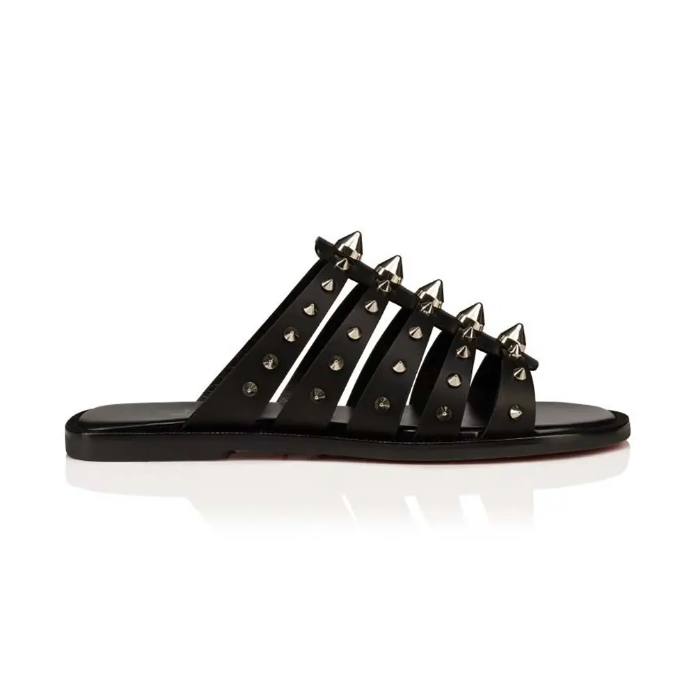 Side profile of Christian Louboutin Women Charja Mules Waxed Calf Leather-Black