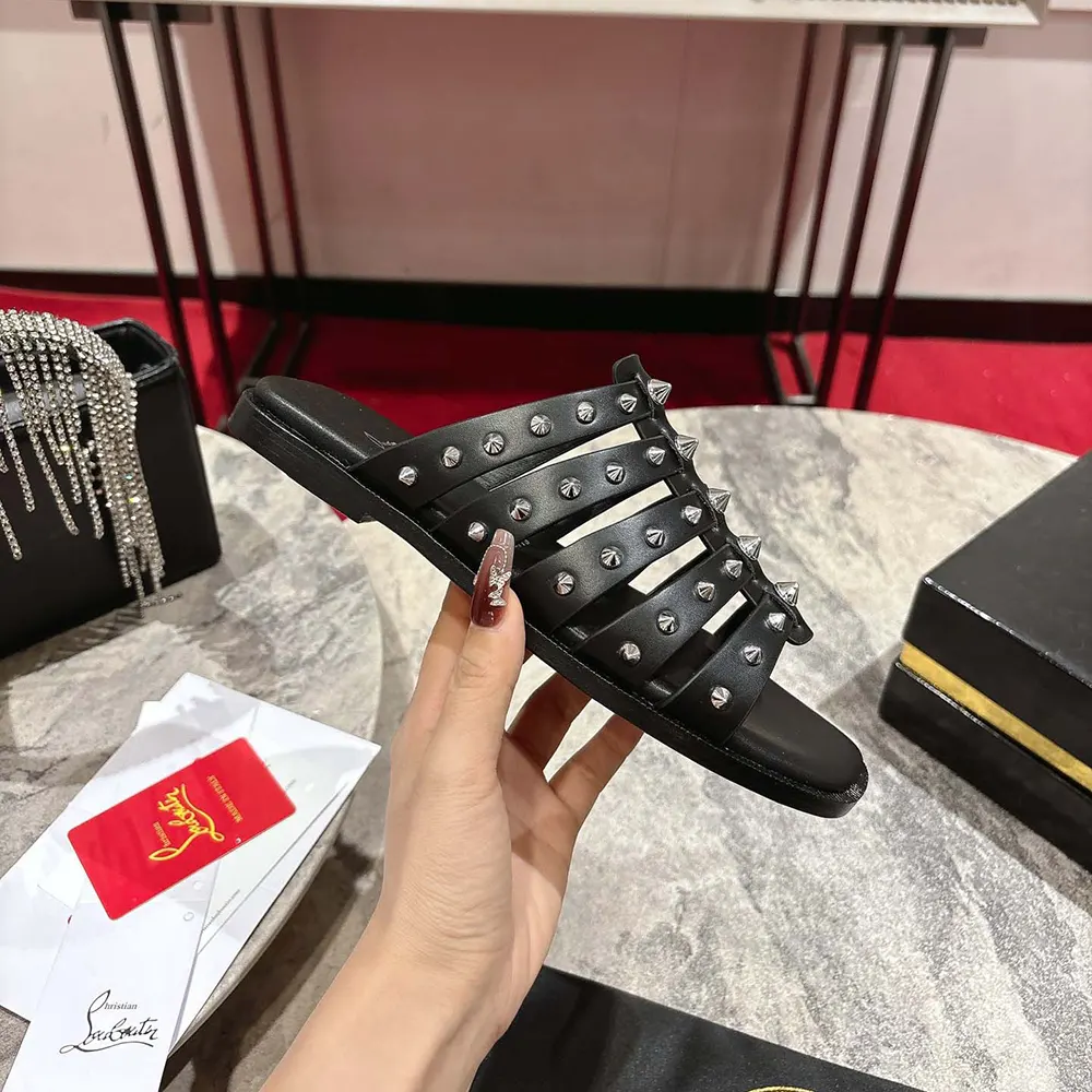 Christian Louboutin Women Charja Mules Waxed Calf Leather-Black - image 7
