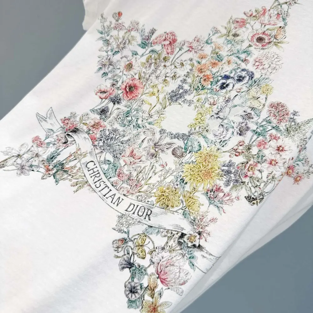 Dior Women T-Shirt White Cotton and Linen Jersey with Multicolor Dior Star Motif - image 7