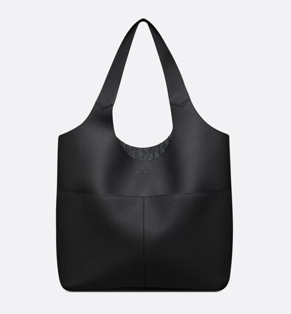Front view of Dior Unisex Privé Tote Bag Black Dior Icons Calfskin