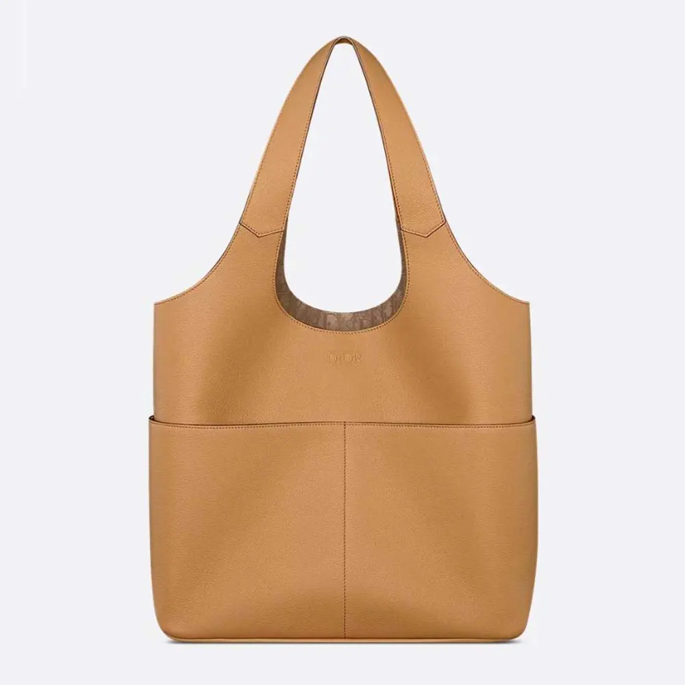Front view of Dior Unisex Privé Tote Bag Brown Dior Icons Calfskin