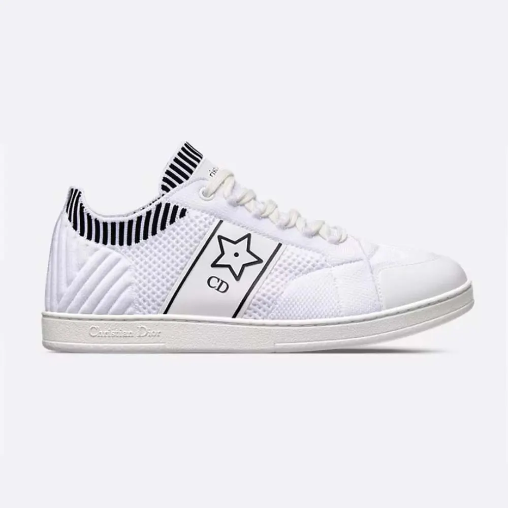 Side profile of Dior Unisex Star Sneaker White Technical Mesh showing star detail
