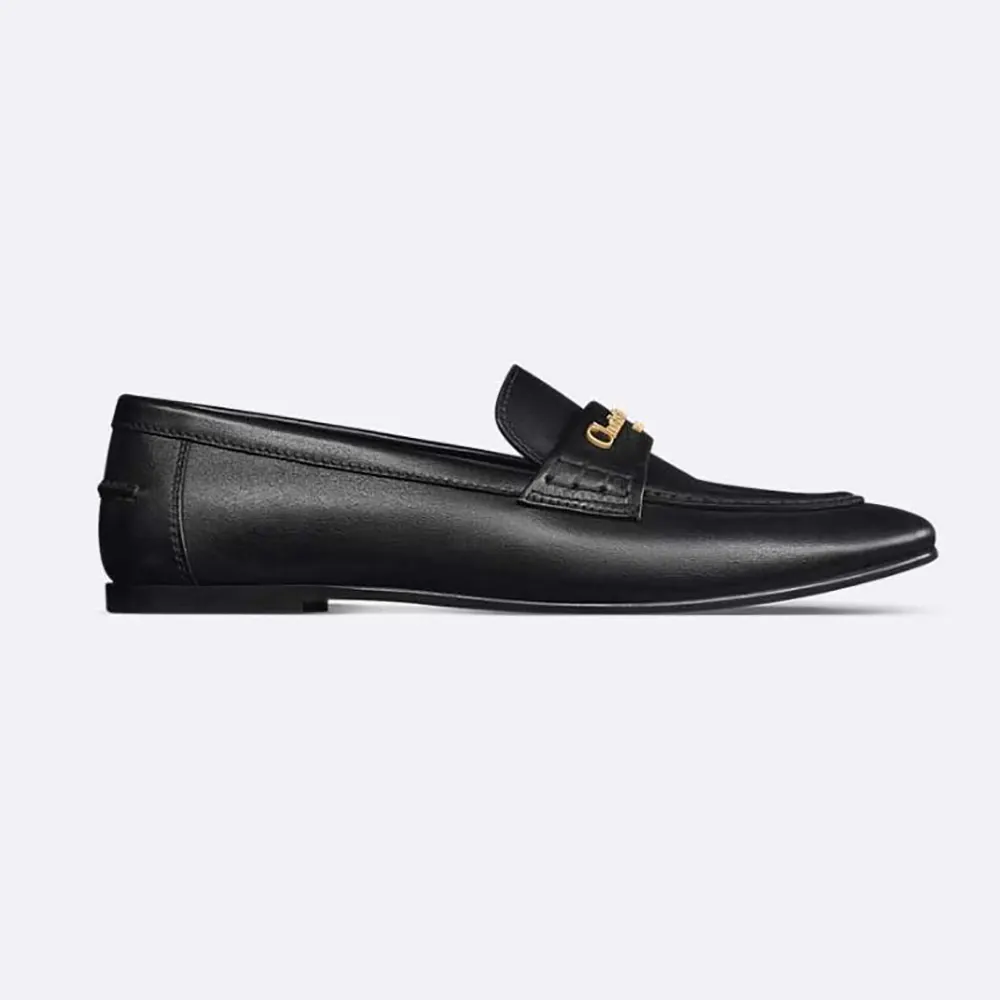 Front angle view of Dior Women Boy Loafer Black Supple Calfskin