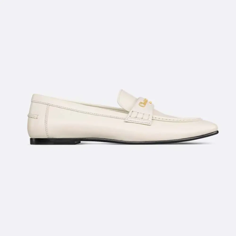 Side view of Dior Women Boy Loafer White Supple Calfskin showing silhouette