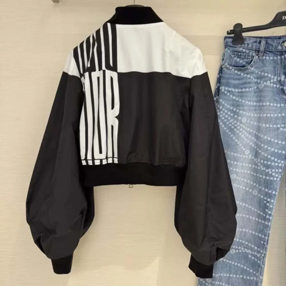 Side angle showing sleeve volume on Dior Women Cropped Bomber Jacket