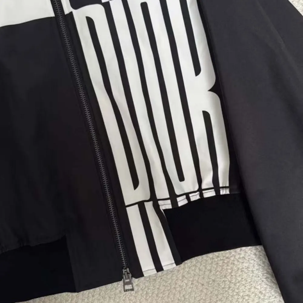 Dior Women Cropped Bomber Jacket with Bishop Sleeves Black and White Jacquard - image 6