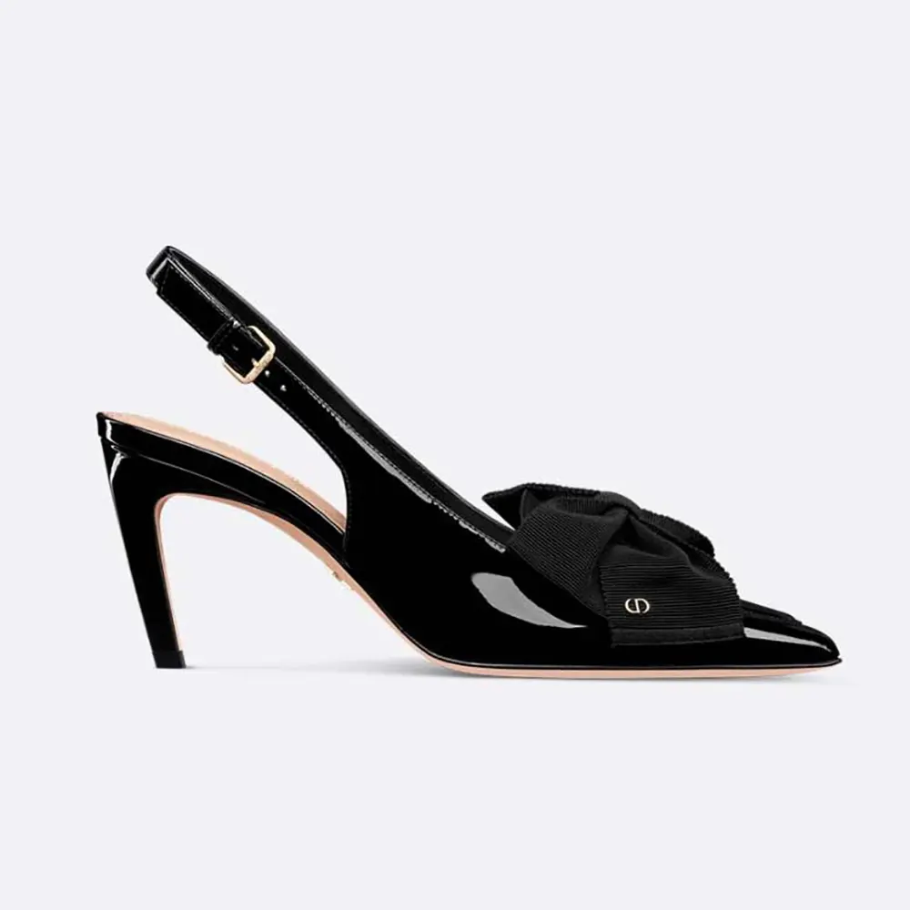 Side profile of Dior Women Diorissimo Slingback Pump Black Patent Calfskin and Grosgrain