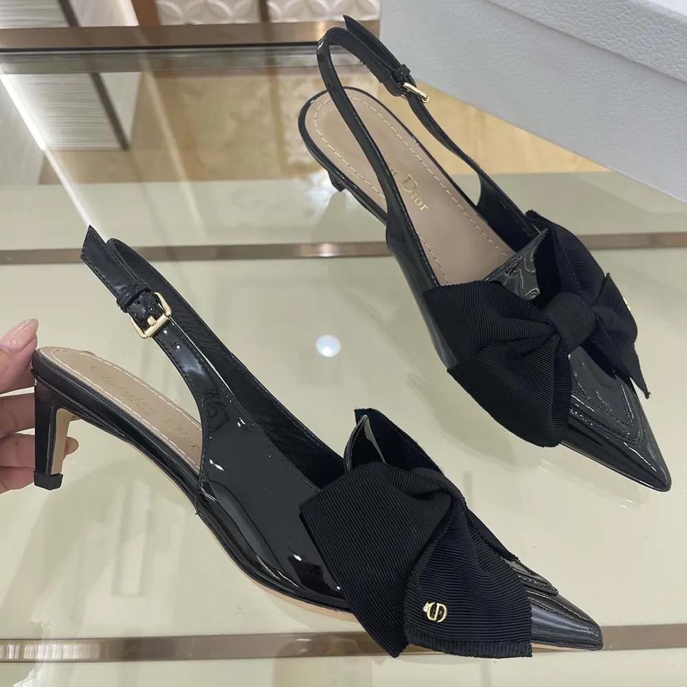Dior Women Diorissimo Slingback Pump Black Patent Calfskin and Grosgrain - image 5