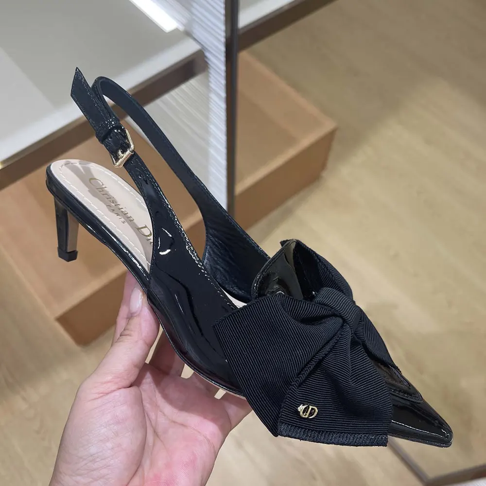 Dior Women Diorissimo Slingback Pump Black Patent Calfskin and Grosgrain - image 6