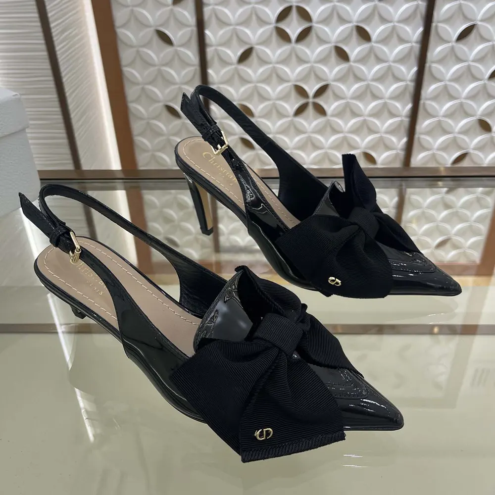 Dior Women Diorissimo Slingback Pump Black Patent Calfskin and Grosgrain - image 4
