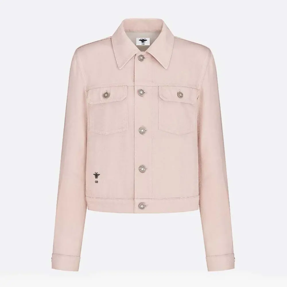 Front view of Dior Women Jacket Cotton Denim with Pink Dior Astral Flowers Motif