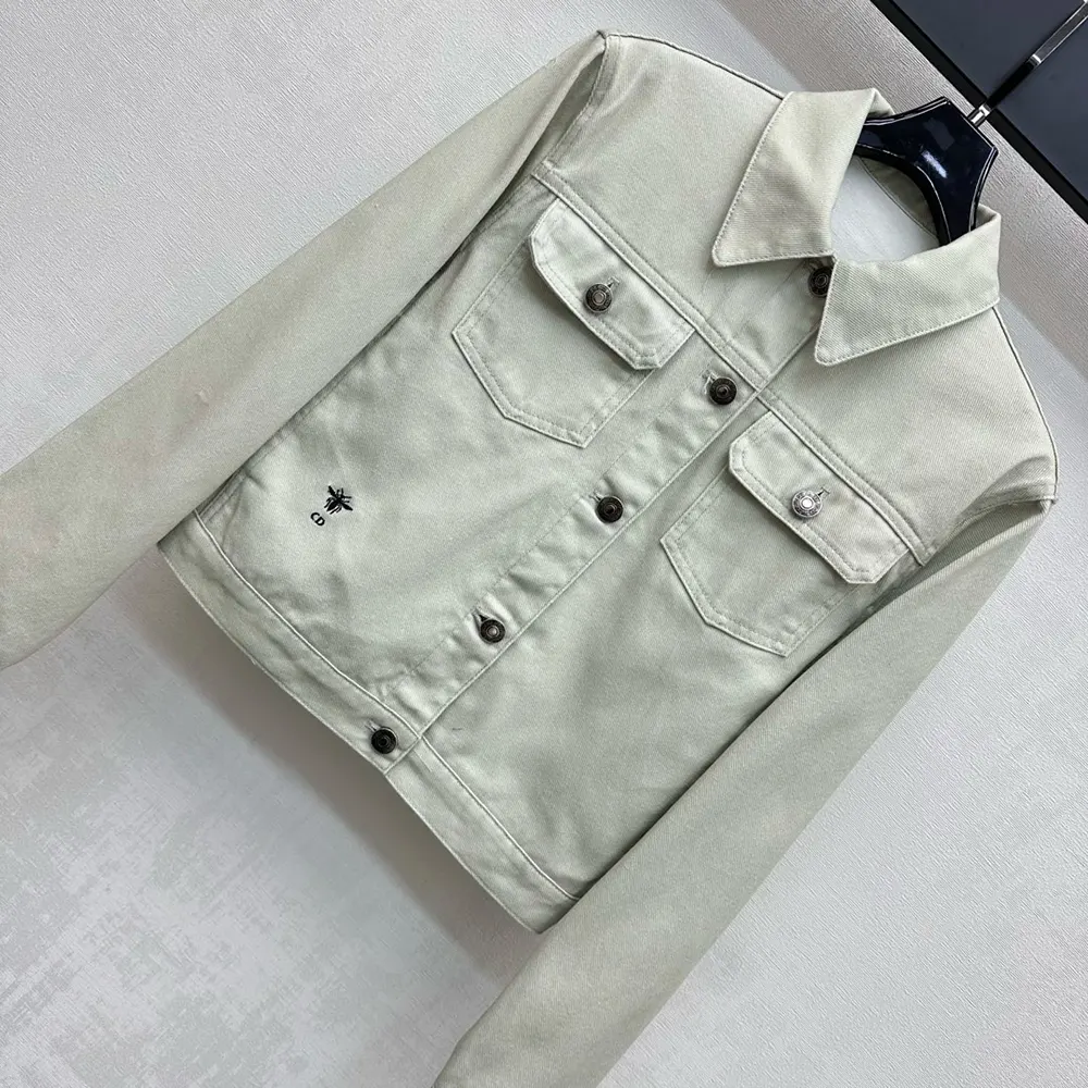 Dior Women Jacket Cotton Denim with Sage Green Dior Astral Flowers Motif - image 4