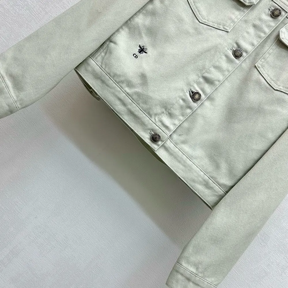 Dior Women Jacket Cotton Denim with Sage Green Dior Astral Flowers Motif - image 7