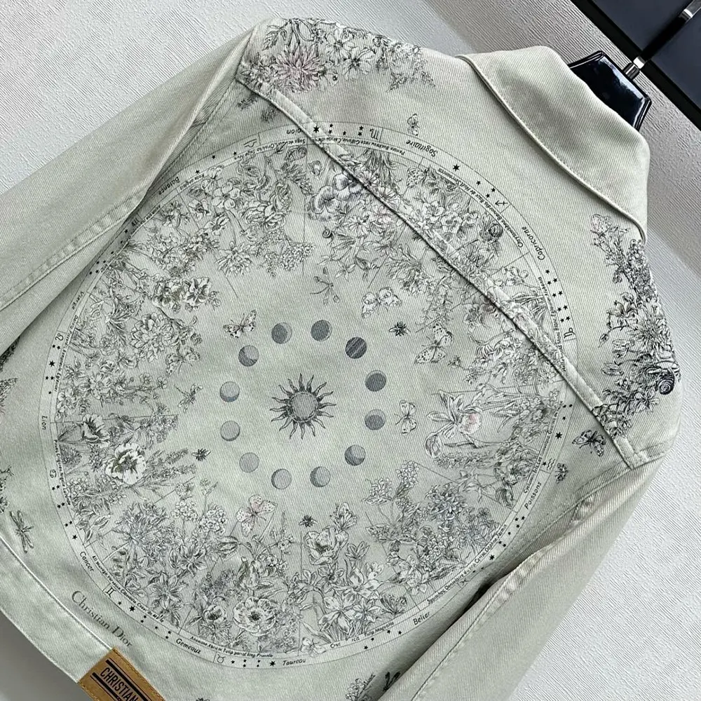 Dior Women Jacket Cotton Denim with Sage Green Dior Astral Flowers Motif - image 5