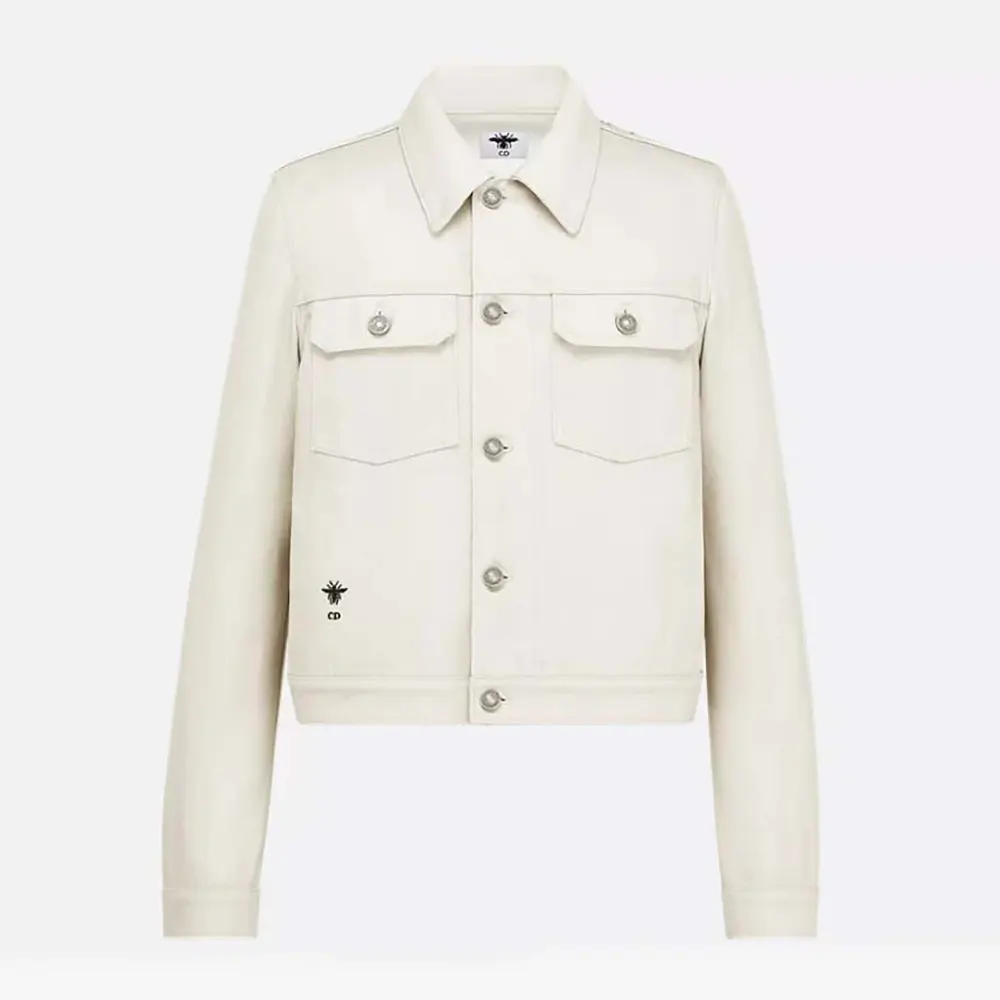 Front view of Dior Women Jacket White Cotton Denim with floral motif
