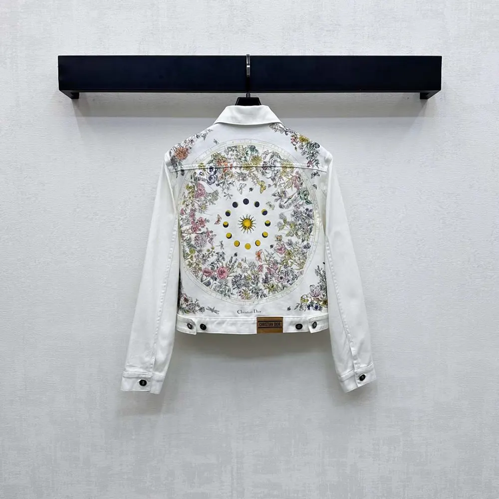 Side angle showing tailored fit of Dior Women Jacket White Cotton Denim