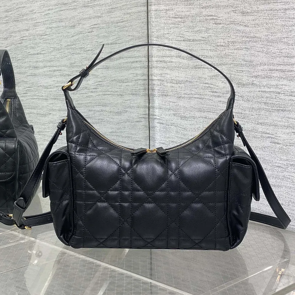 Side angle showing the macrocannage stitching on Dior Women Medium D-Dream Bag