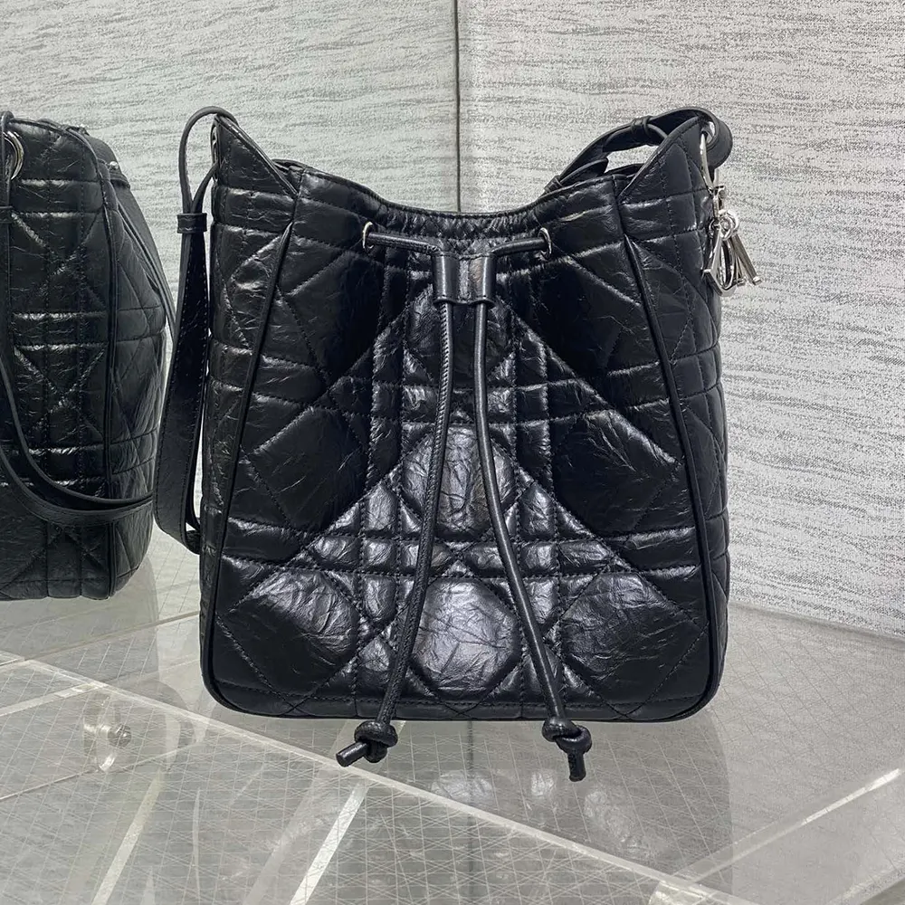 Dior Women Medium D-Motion Bag Black Macrocannage Crinkled Calfskin - image 4