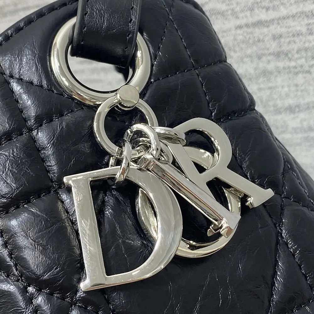 Dior Women Medium D-Motion Bag Black Macrocannage Crinkled Calfskin - image 8
