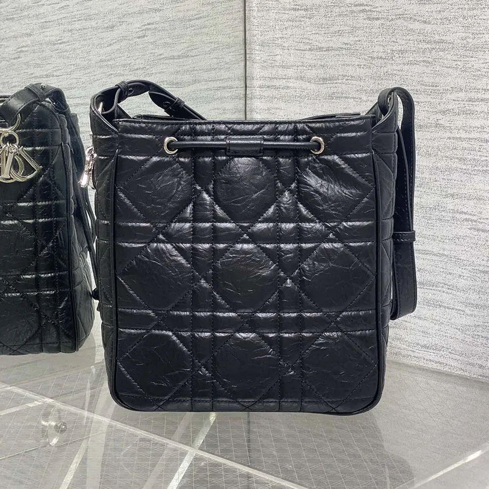 Side angle showing silver-tone hardware on Dior Women Medium D-Motion Bag