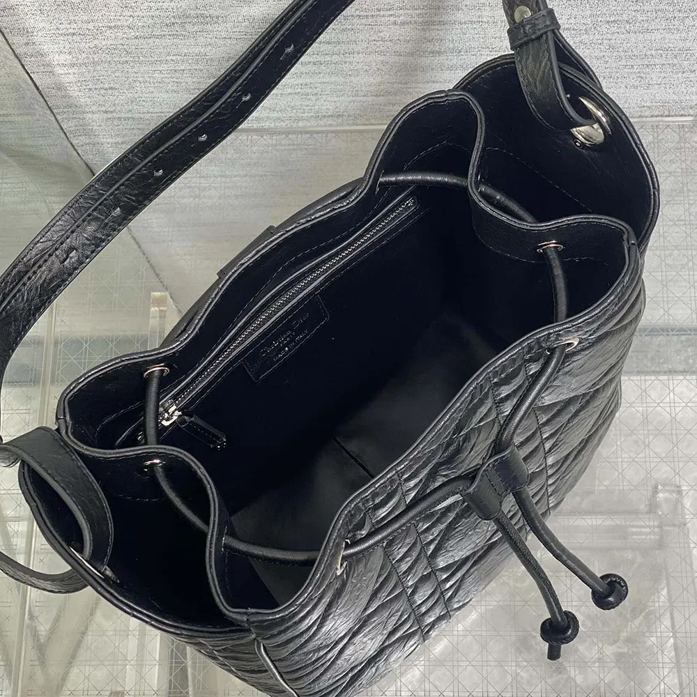 Dior Women Medium D-Motion Bag Black Macrocannage Crinkled Calfskin - image 7