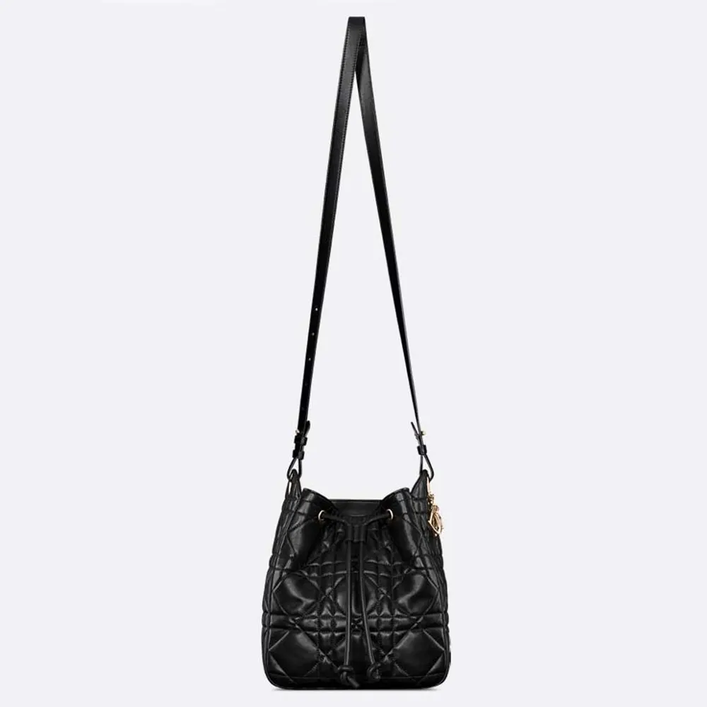 Front view of Dior Women Medium D-Motion Bag Black Macrocannage Lambskin