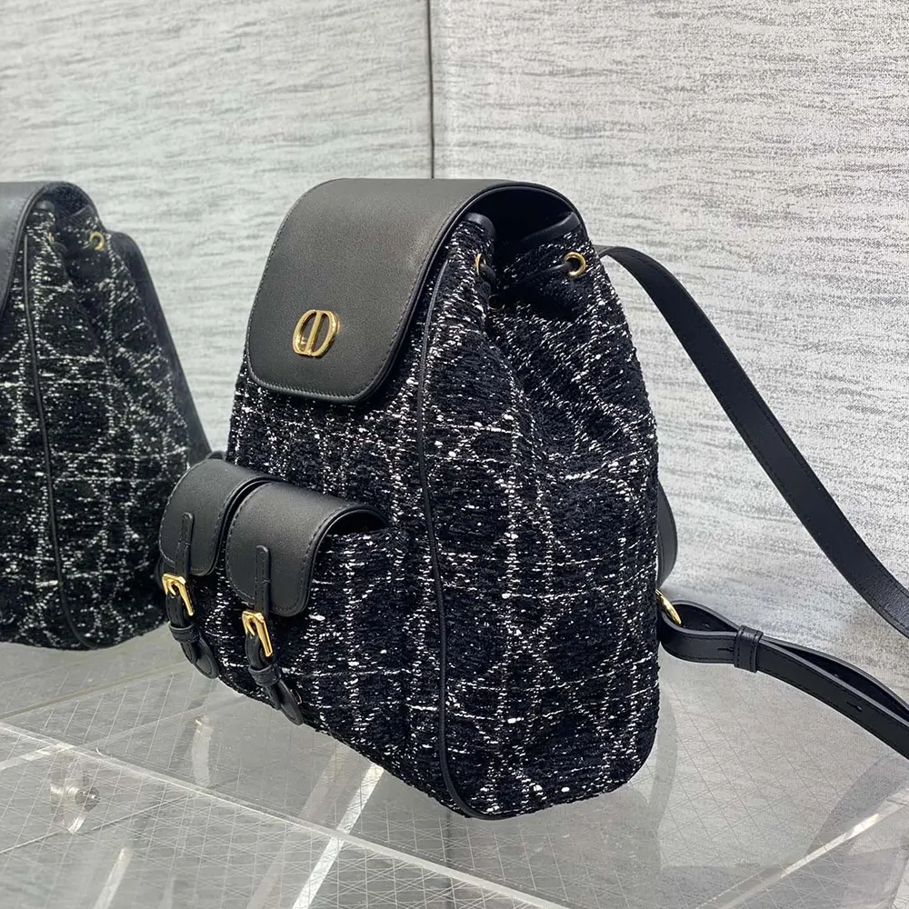 Dior Women Medium Dior Caro Backpack Black Tweed with White Cannage Motif - image 4