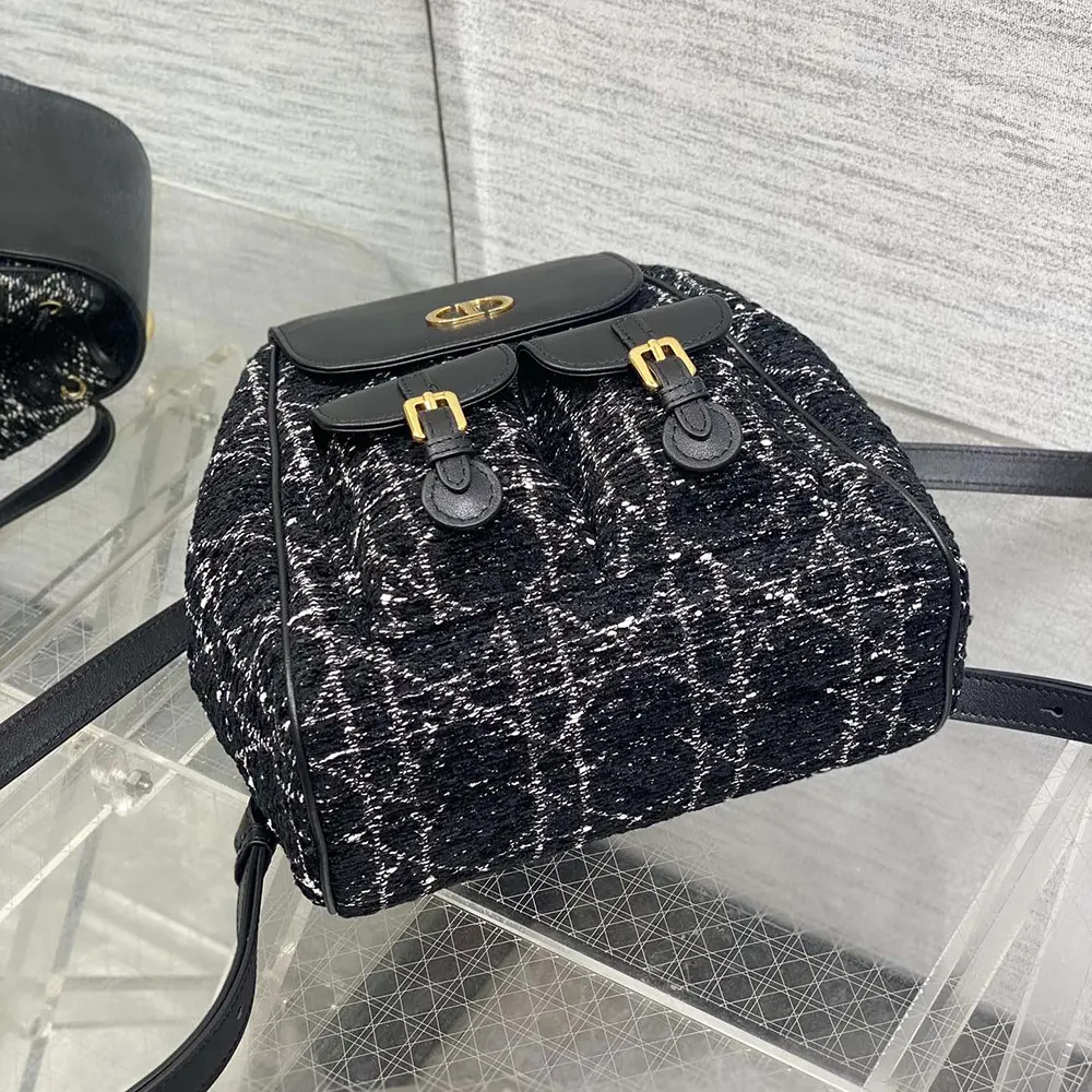 Dior Women Medium Dior Caro Backpack Black Tweed with White Cannage Motif - image 5