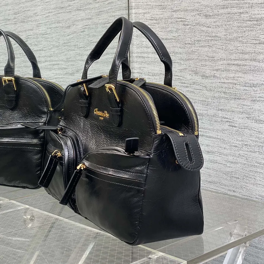 Dior Women Medium Grand Tour Bowling Bag Black Crinkled Calfskin - image 4