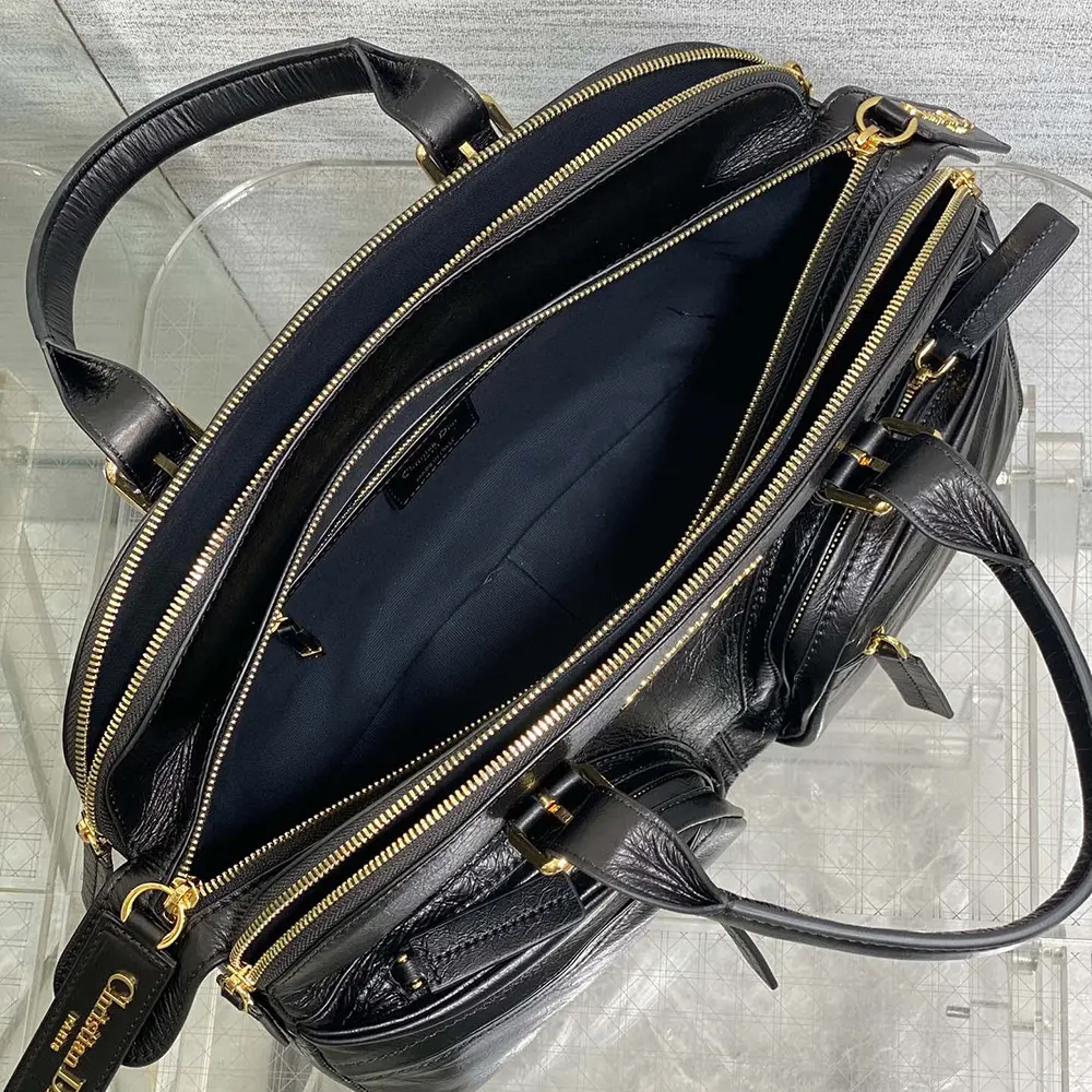 Dior Women Medium Grand Tour Bowling Bag Black Crinkled Calfskin - image 6