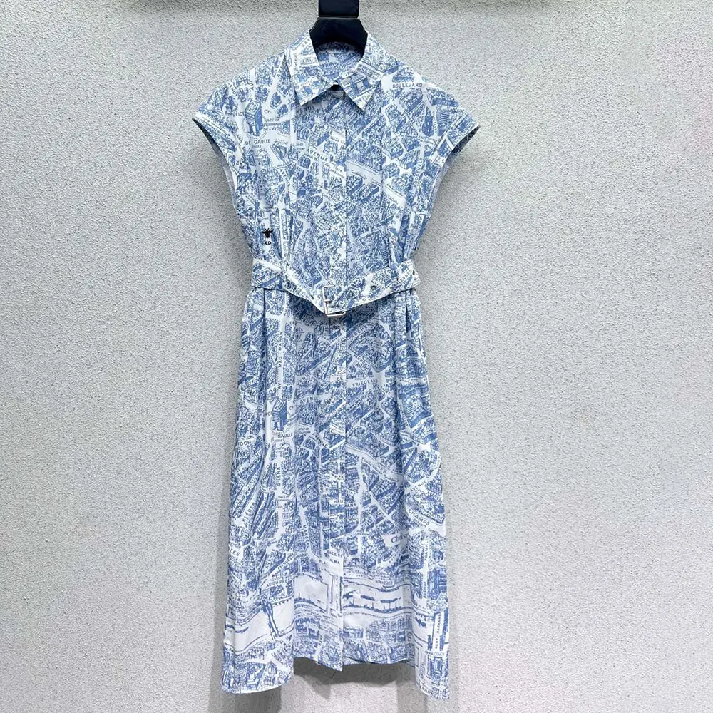 Close-up of Dior shirtdress belt and button closure detail