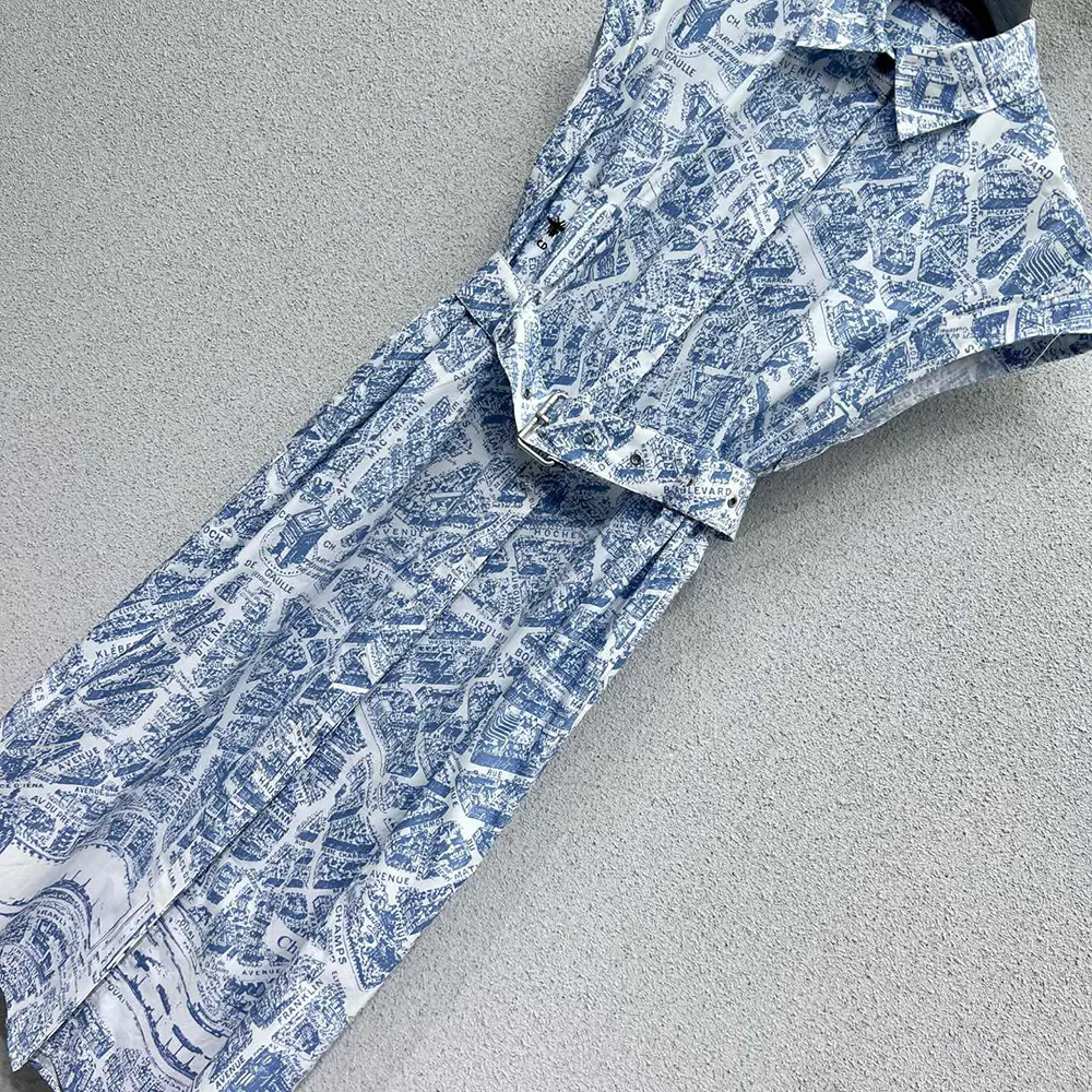 Dior Women Mid-Length Belted Shirtdress White and Chambray Blue Cotton and Silk Poplin - image 4