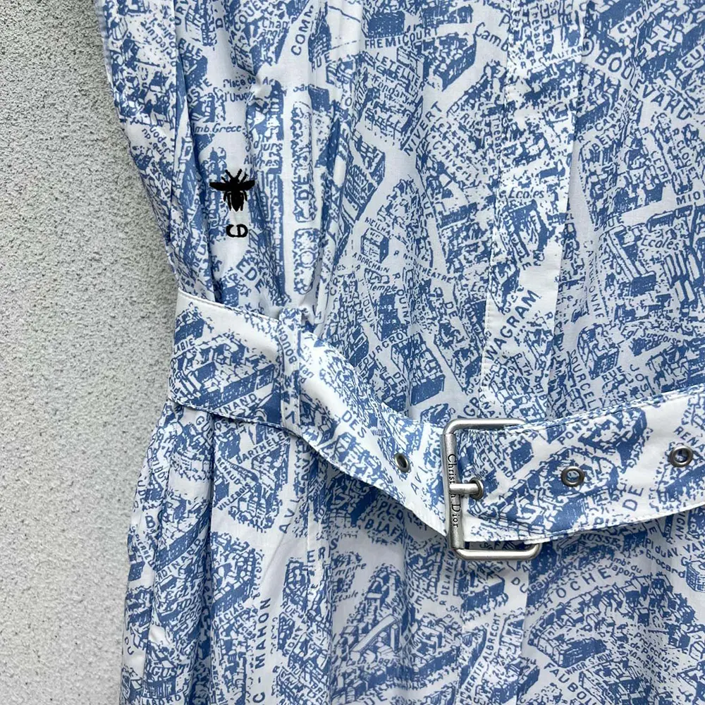 Dior Women Mid-Length Belted Shirtdress White and Chambray Blue Cotton and Silk Poplin - image 9