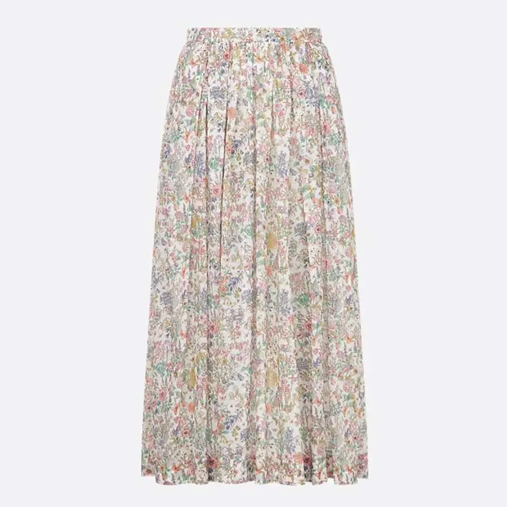 Front view of Dior Women Mid-Length Flared Skirt in pink cotton muslin
