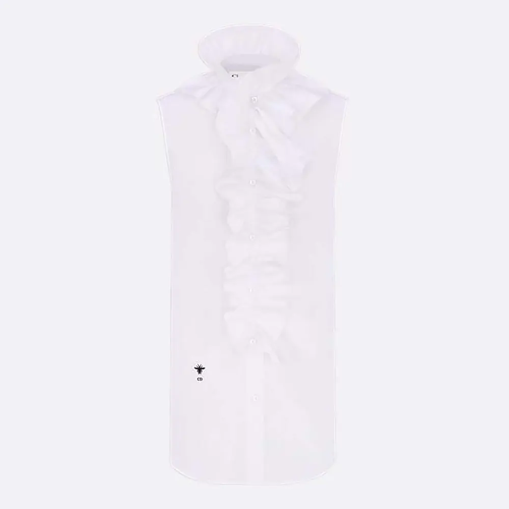Front view of Dior Women Sleeveless Blouse with Removable Ruched Collar in white cotton
