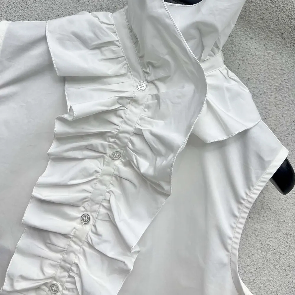 Dior Women Sleeveless Blouse with Removable Ruched Collar White Cotton Poplin - image 9