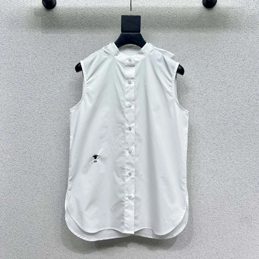 Dior Women Sleeveless Blouse with Removable Ruched Collar White Cotton Poplin - image 4