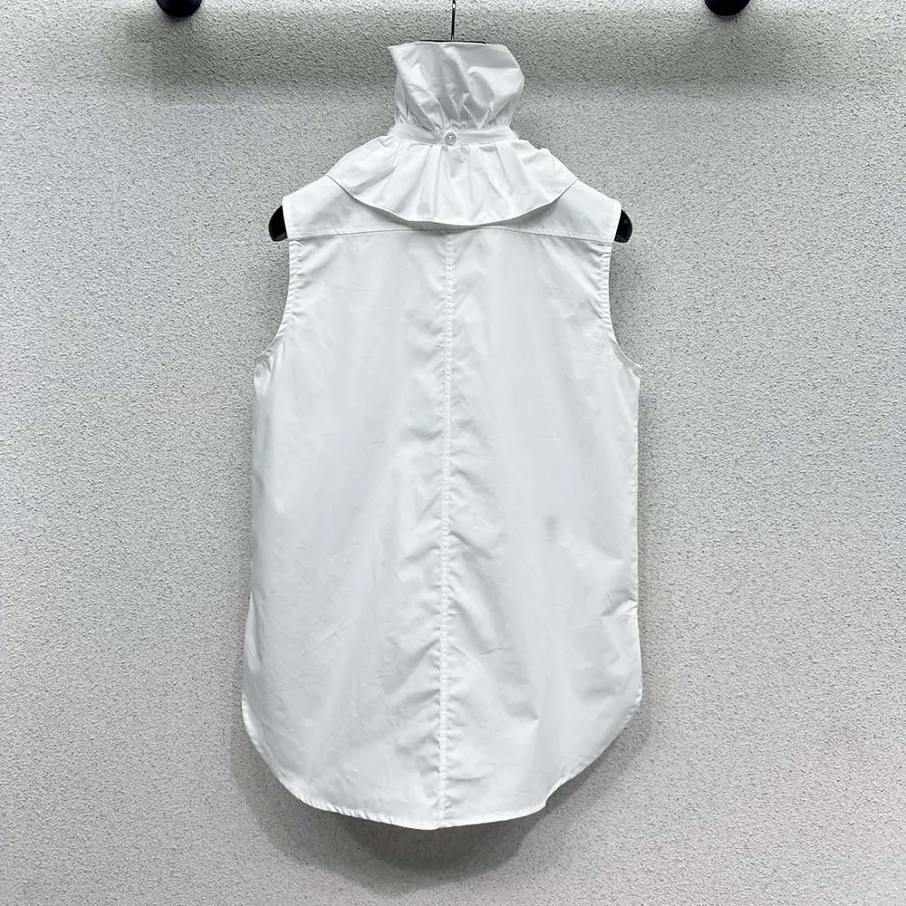 Side angle showcasing silhouette of Dior Women Sleeveless Blouse with Removable Ruched Collar