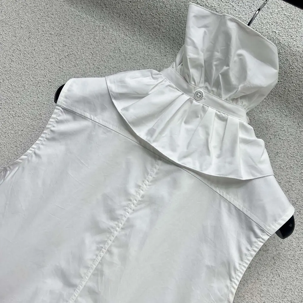 Dior Women Sleeveless Blouse with Removable Ruched Collar White Cotton Poplin - image 6