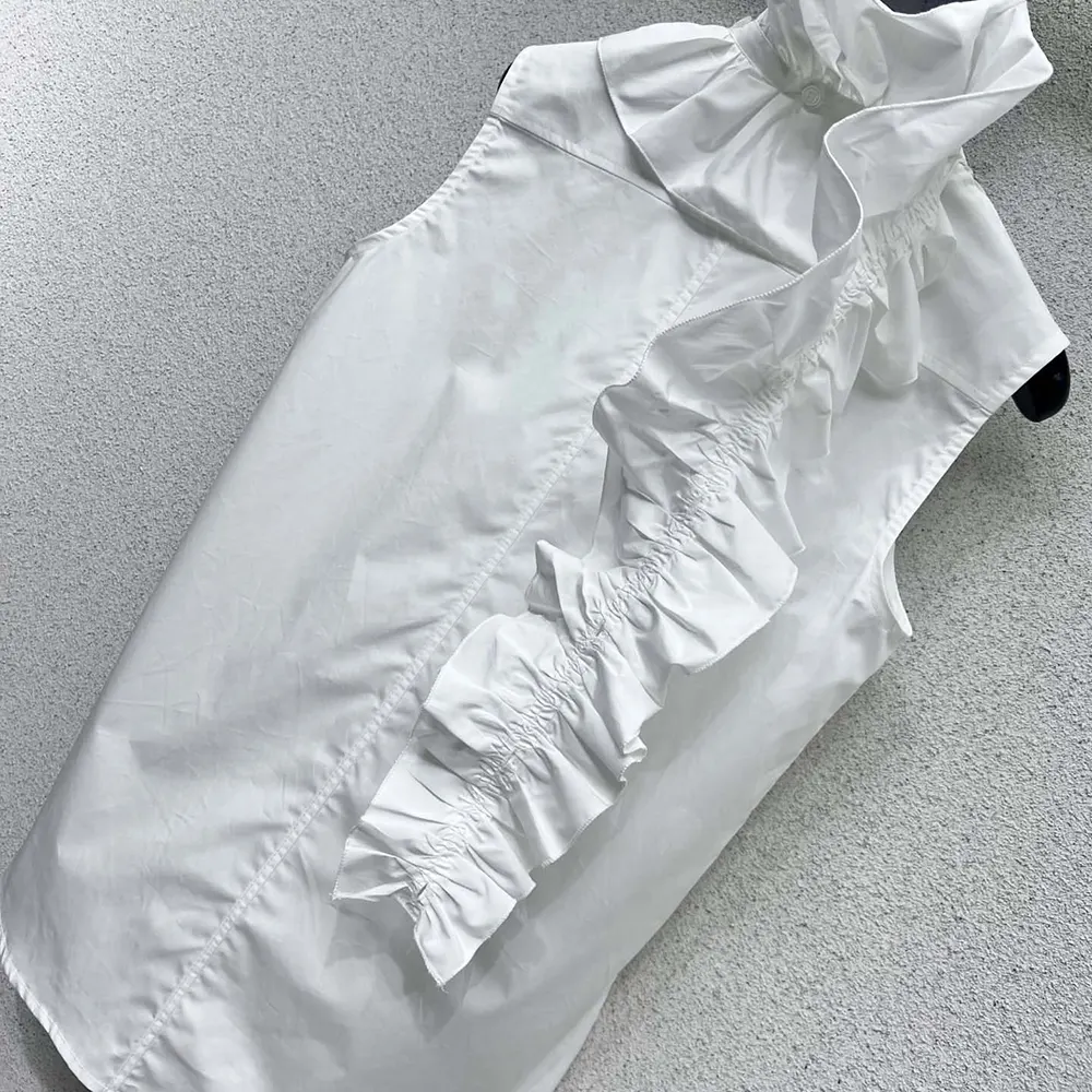 Dior Women Sleeveless Blouse with Removable Ruched Collar White Cotton Poplin - image 5