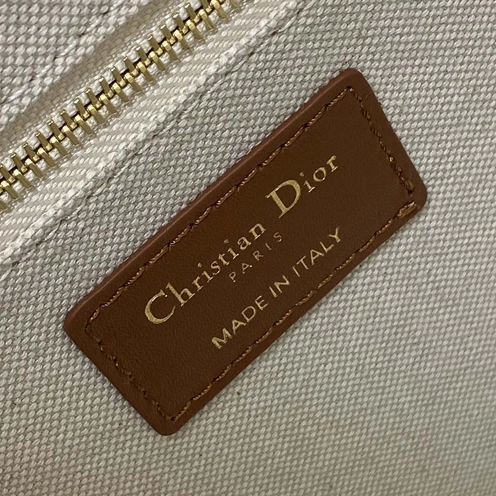 Dior Women Small Dior Book Tote Beige Dior Oblique Embroidered Raffia and Camel Calfskin - image 10