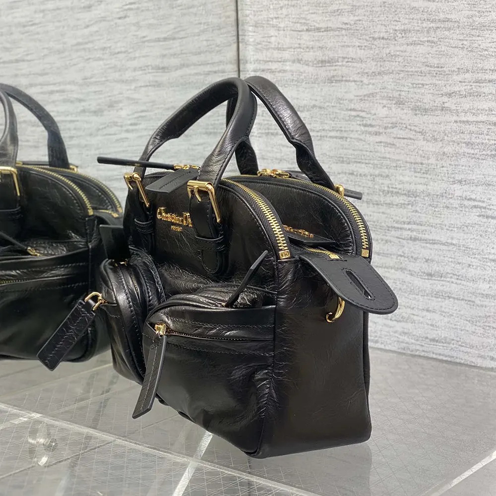 Dior Women Small Grand Tour Bowling Bag Black Crinkled Calfskin - image 5