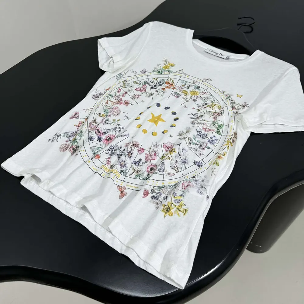 Dior Men T-Shirt White Cotton Jersey with Multicolor Dior Astral Flowers Motif - image 5