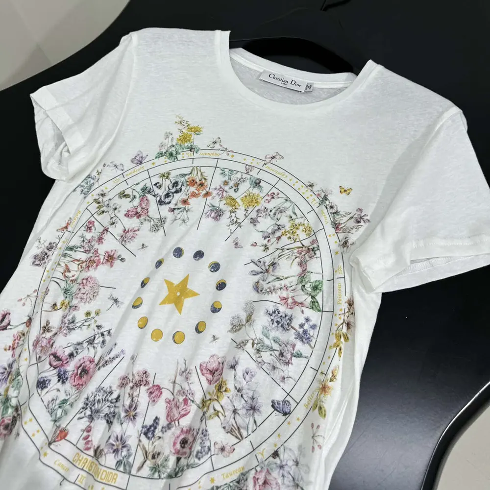 Dior Men T-Shirt White Cotton Jersey with Multicolor Dior Astral Flowers Motif - image 6