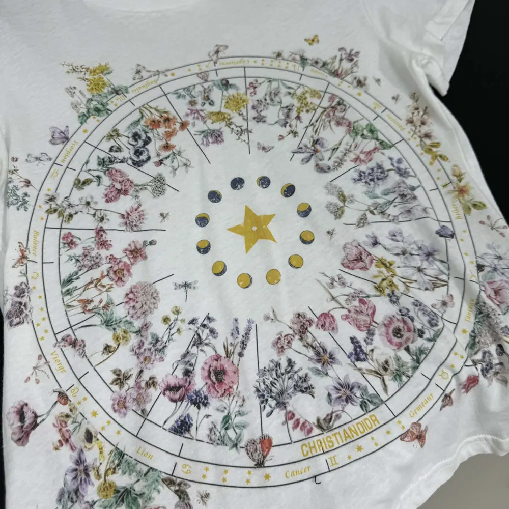 Dior Men T-Shirt White Cotton Jersey with Multicolor Dior Astral Flowers Motif - image 8