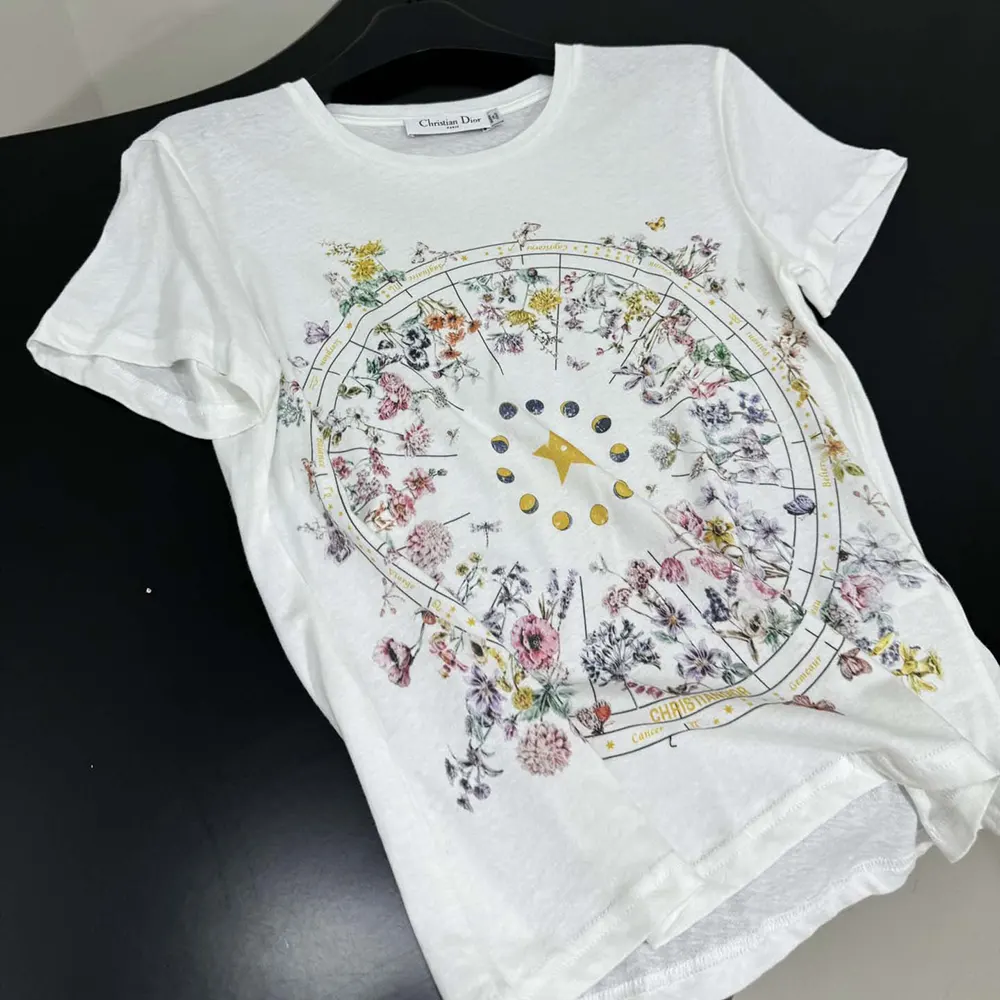 Dior Men T-Shirt White Cotton Jersey with Multicolor Dior Astral Flowers Motif - image 4