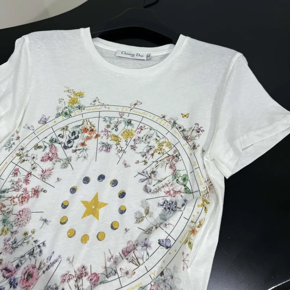 Dior Men T-Shirt White Cotton Jersey with Multicolor Dior Astral Flowers Motif - image 7