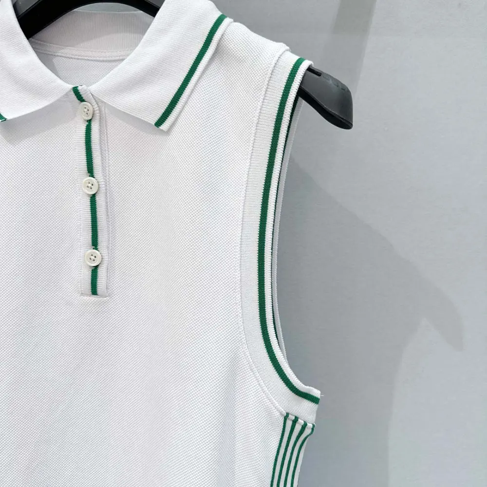 Dior Women Vibe Sleeveless Polo Shirt White Cotton Jersey with Pine Green Dior Graphique Motif - image 4