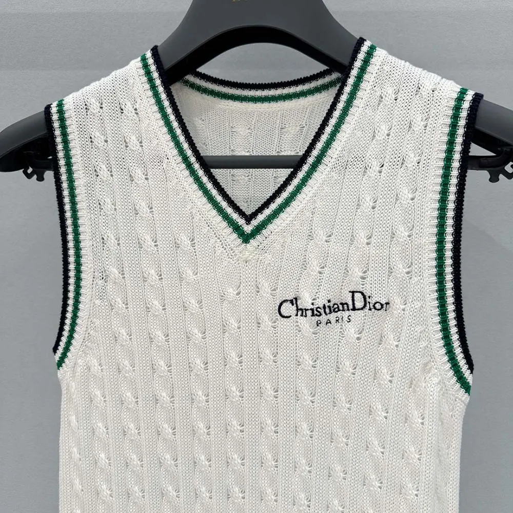 Dior Women Vibe Sweater Vest Ecru Black and Pine Green Cotton and Silk Cable Knit - image 4
